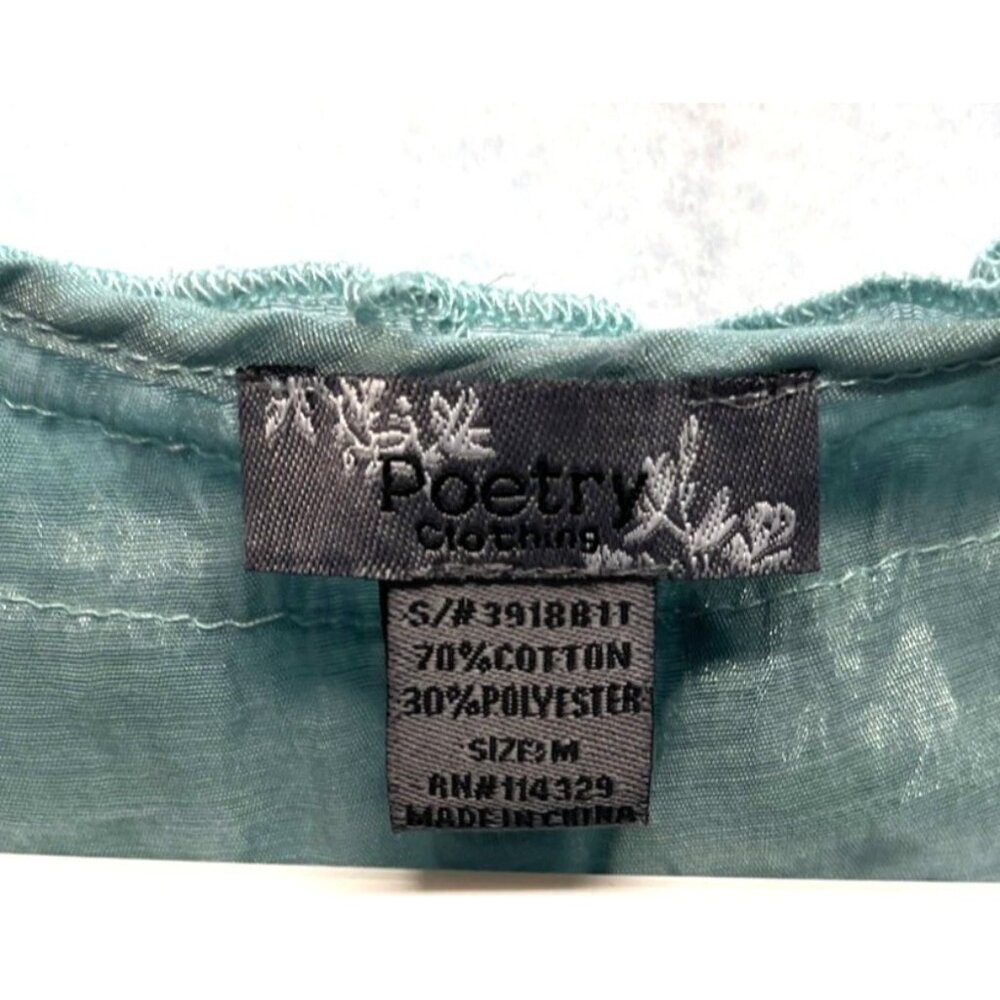 Poetry Clothing Blouse Aqua Blue Ruffle Front Sleeveless Size Medium - Picture 3 of 9